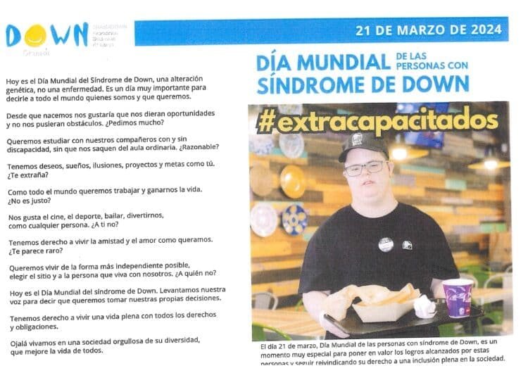 Díptico del Día Mundial del Síndrome de Down 2024, reverso