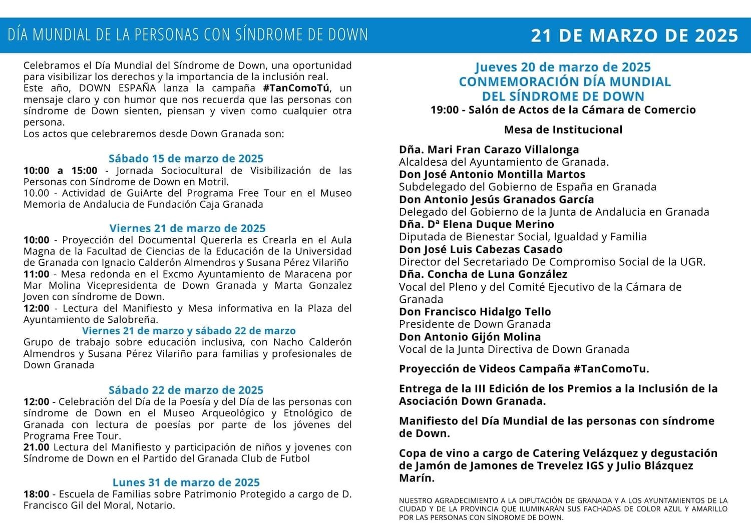 Programa de actos del Día Mundial del Síndrome de Down 2025