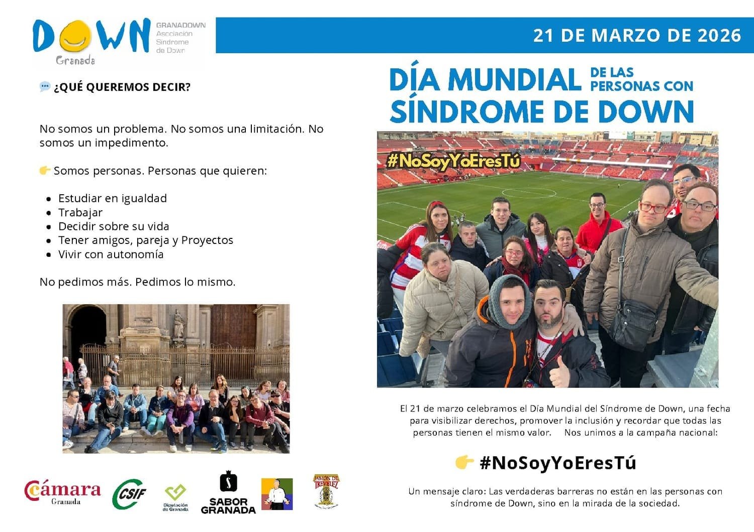 Programa del Día Mundial del Síndrome de Down 2026, campaña No Soy Yo Eres Tú